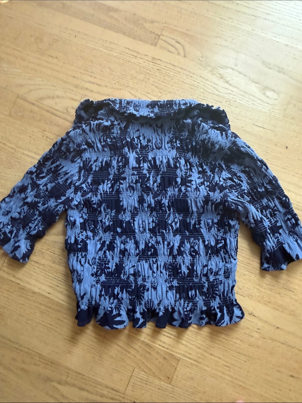 Maeve Navy and Periwinkle Blue Crinkle Button-Down Shirt - Picture 5 of 5